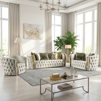 Ensemble de canapés sectionnels en tissu velours capitonné de style nordique de luxe - Design moderne, pieds en bois massif, blanc, appartement, hôtel, salon
