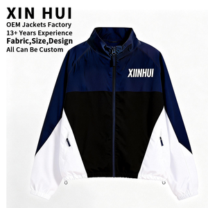 Chaqueta Cortavientos Personalizada con Logotipo para Hombre, Color Azul Marino, Estilo Techwear, Bloques de Color, Impermeable, Ligera, Informal, Deportiva, Tipo Bomber - Product Image 1