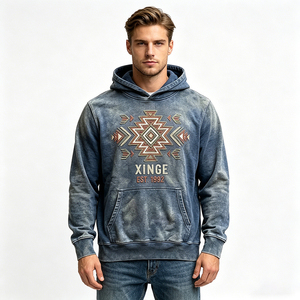 Sudadera con Capucha Bordada Estilo Navajo Vintage para Hombre, Sudadera Oversize de Estilo Urbano, Servicio Personalizado OEM ODM - Product Image 2