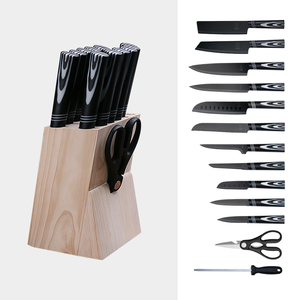Set di coltelli da cucina in acciaio inossidabile con rivestimento nero, coltello da <span class=keywords><strong>chef</strong></span>, mannaia, Santoku, coltello da disosso, coltello da pane, affilacoltelli, forbici - Product Image 5