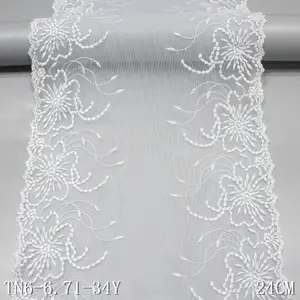 Stock Lace 24cm Wide White Embroidered Lace Mesh Lace Simple Style Spandex Fabric for Women