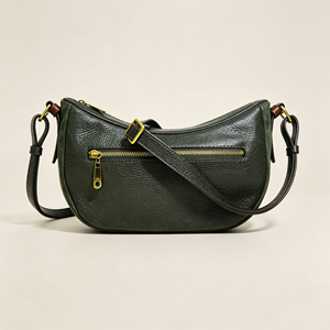 Retro Crescent <b>Shoulder</b> <b>Bag</b>, Dark Green Rivet Decor Zipper Purse Adjustable <b>Strap</b> Casual Daily Crossbody <b>Bag</b> - Product Image 3