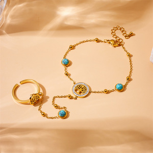 Stainless Steel Flower <b>Bracelet</b> <b>Set</b> With Ring Women's Jewelry Gift Fashion Accessory - Product Image 4