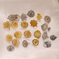 Base de boucles d'oreilles rondes en filigrane, plaqué or 18 carats, en acier inoxydable, connecteurs creux en dentelle pour la fabrication de bijoux DIY