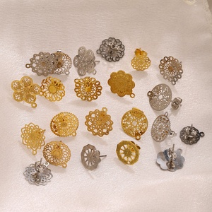 Base de boucle d'oreille ronde en filigrane, en acier inoxydable plaqué or 18 carats PVD, connecteur ajouré pour la fabrication de bijoux DIY - Product Image 4