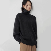 Pull en cachemire personnalisé pour femme, col roulé, coupe ample, tricoté à la machine, anti-boulochage, idéal pour l'hiver