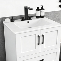 Meuble-lavabo de salle de bain moderne classique de 24 pouces, à poser au sol, avec vasque en céramique et rangement intégré
