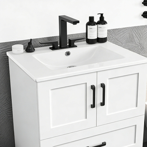 Mobile bagno moderno classico da 24 pollici con lavabo in ceramica, a pavimento, con vano contenitore - Product Image 3