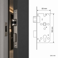 Corps de serrure tubulaire en laiton et acier inoxydable de style européen 72x55mm, avec pêne en alliage de zinc silencieux anti-traces de doigts, à visser pour entrée