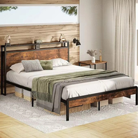 Cadre de lit avec sommier réglable Meida MD-05, style rustique industriel japonais, en fer et imitation bois, avec rangement (dimensions complètes)