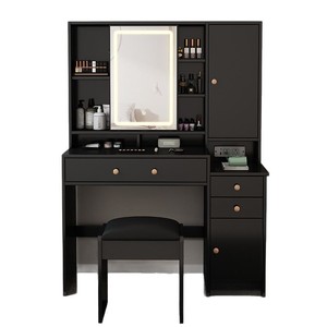 Phong cách Bắc Âu trắng và đen phòng ngủ bàn trang điểm với thắp sáng gương và ngăn kéo lưu trữ đa chức năng với phân - Product Image 4