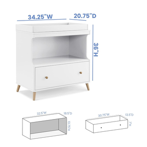 Table à langer convertible avec tiroir, blanche, naturelle, tables pour bébé conformes à la norme ASTM F2057, sûres et non toxiques pour la chambre d'enfant - Product Image 3