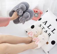 Sandal bulu kelinci wanita, kualitas tinggi lucu kelinci dalam ruangan kamar tidur hangat hewan kelinci