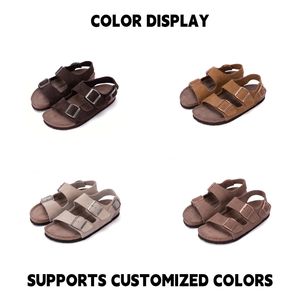 Zapatillas planas de gamuza de vaca de alta calidad para <span class=keywords><strong>mujer</strong></span>, <span class=keywords><strong>dos</strong></span> correas suave con tendencia de moda, botón, zueco, plataforma, estilo transpirable - Product Image 2