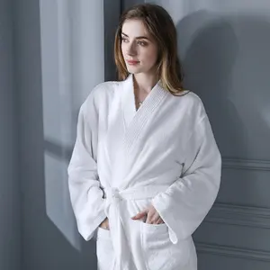 Bán Buôn Bath Robe Chất Lượng Tốt Comforter 100% Cotton Siêu Mềm Khách Sạn Trắng Vải Áo Choàng Tắm Terry Dài Áo Choàng Tắm