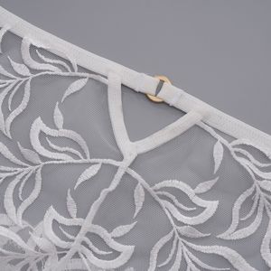 Conjunto de lencería sexy con bordado de hojas de encaje para mujer, conjunto de sujetador de malla con aros y tanga, ropa interior íntima ultrafina y seductora para mujer - Product Image 6