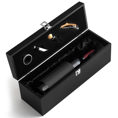 Retro Single Bottle 1 Pc Vintage Wooden Wine Gift Box with 4 Accessories Black Bamboo Wood Wine Box