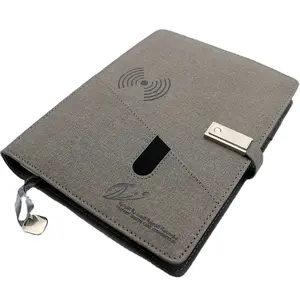 Cheap Custom A5 Pu Leather Smart Organizer Notebook With 8000mah Wireless Charging Powerbank And 16g Usb Flash Drive