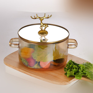 Casserole à soupe en verre borosilicate transparent de 1,5 L, design rayé, compatible avec les cuisinières à induction, <span class=keywords><strong>pot</strong></span> de cuisson créatif, pas cher - Product Image 1