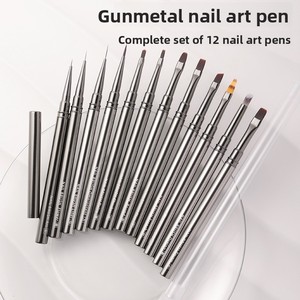 12Pcs Gunmetal Handle Nail Art Brush Set Fine Line Detail Painting Gel Polish Brushes for Salon - Product Image 3