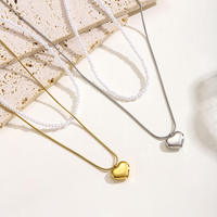 Valentijnsdag cadeau 18K verguld roestvrijstalen dubbel laag collier parel roestvrijstalen hart hanger dames sieraden