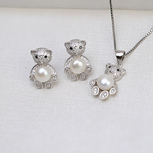 S925 Silver Bear Pendant Earrings Head Women's Personalized <b>Pearl</b> Earpins DIY Accessories <b>Set</b> Empty Tray Fashion <b>Jewelry</b> 1322 - Product Image 2