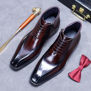 Bottes de désert en cuir véritable de première qualité, brillantes, imperméables, antidérapantes, décontractées pour l'automne, bout carré, style britannique formel - Product Image 6