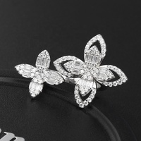 Luxe personnalisé trèfle à quatre feuilles plaqué or argent sterling 925 5A baguette pile diamant femmes fleur bague zircone bijoux