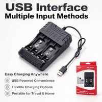 Chargeur de batterie universel AA AAA 9V USB Type-C, station de charge rapide intelligente multi-emplacements, caméra, microphone, éclairage LED, CE/ROHS