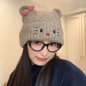 Korean Style Cat Knitted <b>Hat</b> For Women Winter <b>Warm</b> Windproof Ski Cap 54-56Cm - Product Image 4