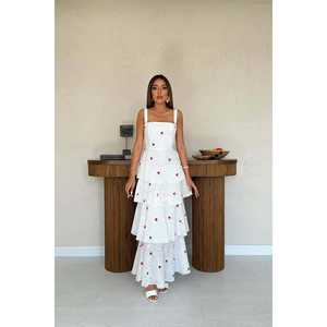 Vestido Rojo de Tirantes Finos con Lazo en la Espalda, Corte en A, Cintura Natural, Tejido Transpirable, para Uso Diario Informal, Venta al por Mayor - Product Image 5