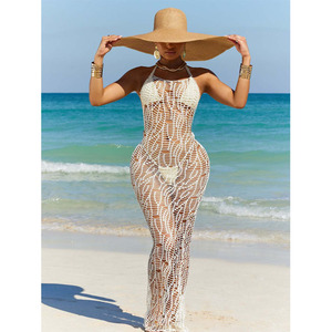 2024 été maillots de bain 3 pièces ensemble femmes licou Maxi robe creux Crochet Bikini Sexy ensembles pour les femmes - Product Image 1