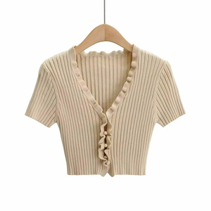 Custom LOGO OEM & ODM Women's Sweaters Short Sleeve Knitwear Women Tshirt <b>Spring</b> Summer Knitted <b>Cardigan</b> Sweater Women - Product Image 4