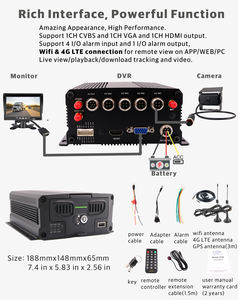 Registratore Video per Veicoli <span class=keywords><strong>4</strong></span>-CH AHD 4G GPS WIFI RJ45 SSD/SD, Scatola Nera 100% Metallo con Visualizzazione Remota per Flotte, Camion, Furgoni, Autobus - Product Image 5
