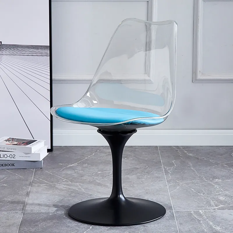 Fantezi tasarım dekoratif döner lale Metal taban yastık yumuşak koltuk yemek sandalyesi Cafe Restaurant için