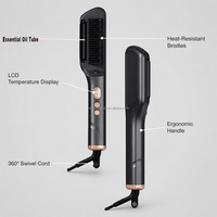 Cepillo Eléctrico Alisador de Cabello con Pantalla LCD de Temperatura, Cerdas Resistentes al Calor, Cepillo para Uso en Salón y Hogar, Peine para Aceites Esenciales