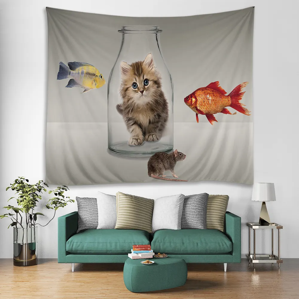 Wholesale Bulk Vintage Throws Logo Printed Wall Art Hanging Cat Tapestry For Bedroom