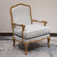 Moderner Sessel Loungesessel Holz-Französischer Armlehnstuhl Einzelner Freizeit-Loungesofa-Stuhl Moderner Luxus-Holzarmlehnstuhl