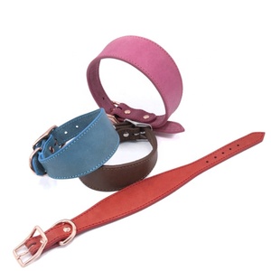 Collar de perro de cuero <span class=keywords><strong>Extra</strong></span> ancho de alta calidad, Collar de galgo de lujo de Color sólido, collares suaves para mascotas para perro Whippet grande y mediano - Product Image 2