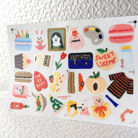 Hojas de Pegatinas de Cristal con Dibujos Animados, Pegatinas Decorativas Transparentes de PVC con Animales y Comida Kawaii para Diario, Álbum de Recortes, Teléfono, Portátil