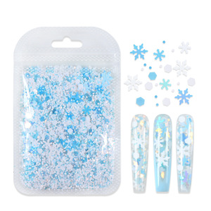 Lot de 5 sachets d'autocollants pour ongles d'hiver, flocons de neige holographiques bleus et blancs mélangés pour Noël - Product Image 4