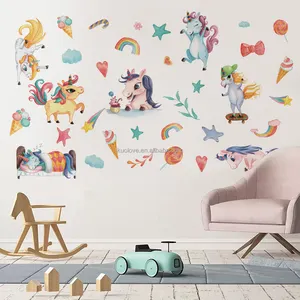 Nordique simple dessin animé coloré licorne poney stickers muraux chambre salon autocollants décoratifs autocollants muraux auto-adhésifs