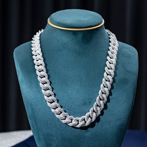 MSN-862 Cadena Cubana de Plata 925 con Diamantes, Collar con Diamantes Cultivados en Laboratorio con Corte Brillante Redondo - Product Image 1