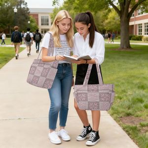 Bolsa de Mano de Algodón Acolchada Personalizada, Gran Capacidad, Bolso de Hombro para Mujer, Diseño Floral y a Cuadros, para Viajes y Uso Diario - Product Image 6