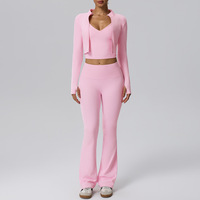 Ensemble de sport 3 pièces pour femme : Leggings de jogging, veste zippée et brassière de sport pour le yoga et le fitness (vente en gros)