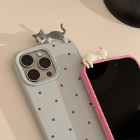 Coque de protection antichoc en silicone souple à motif pois pour iPhone 17 16 15 Pro Max 14 13 12, motif chat 3D couché mignon