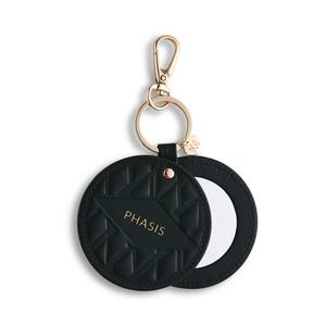Custom Logo PU Leather Rotatable Hot Stamping Keychain <b>Compact</b> <b>Mirror</b> - Product Image 3