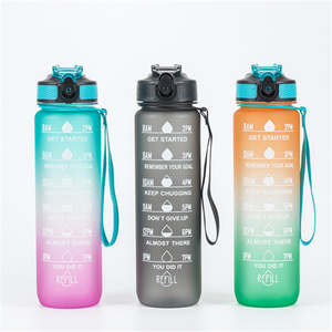 زجاجة مياه تحفيزية بلاستيكية بتصميم جديد للرياضة واللياقة البدنية وصالة الألعاب الرياضية والأماكن الخارجية ، باللون الأخضر والأرجواني - Product Image 1