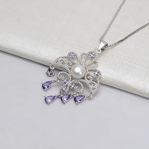 Collier pour femme en argent S925, accessoire de bricolage, style vintage, avec 6-7 perles, semi-fini, avec pendentif en dentelle, bijoux fins - 797 - Product Image 2