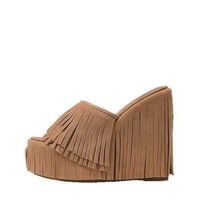 Sandales compensées en daim à franges pour femmes, talon haut 15 cm, mules à plateforme, sandales bohèmes d'été, tailles personnalisées 34-50, usine OEM ODM